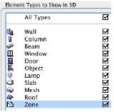 3 Редактиране на пространства на тримерни зона в 3D прозореца 1 В 3D прозореца отворете опцията View > Elements in 3D View > Filter Elements, за да включите изобразяването на зони в този прозорец.