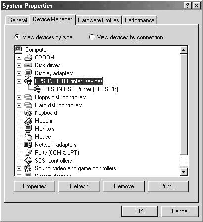 Ако драйверите са инсталирани правилно, EPSON USB печатащи устройства ще се появят в менюто на Device Manager (Диспечер на устройствата).