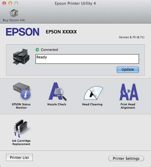 Подмяна на касетите за мастило Ако трябва да подмените касета за мастило,преди да намалее или да се изхаби, отворете Epson Printer Utility 4.