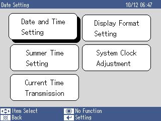 Отваря се следващият екран за избор. 333333 Настройка на дата Date Setting А В Д Б Г (((( Натиснете бутона [ ] и преместете курсора до елемента, който искате да зададете.