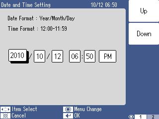 3-3-2-5 (((( Натиснете бутона [ ]. Отваря се екранът за настройка. 33333333 Настройка на дата и час Date and Time Setting Задава текущата дата, час и AM/PM.