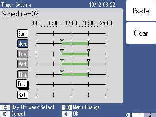 Timer Setting (((( Когато [ ] е натиснат, настройката е зададена. Когато данните Sun. са копирани в Mon. 33333333 Настройка на график за вкл./изкл.