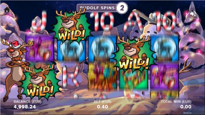 Santa Wild и Rudolf Wild, сливащи се на барабаните по време на основната игра, активират 10 Free Spins.