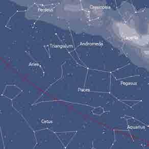 4. Изследване на Вселената Фиг. 5: Есенното звездно небе със съзвездията Пегас, Андромеда, Персей, Риби, Овен, Триъгълник и др.