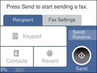 Изпращане на факс 4. Вдигнете слушалката. Връзката е установена, когато бутонът x (Изпращане) се активира, както е показано на екрана подолу.