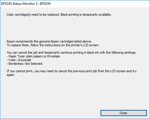 Замяна на касетите за мастило и други консумативи EPSON Status Monitor 3: Разрешен (само за Windows) Тъй като тази функция е достъпна само за около пет дни, заменете изразходената касета за мастило