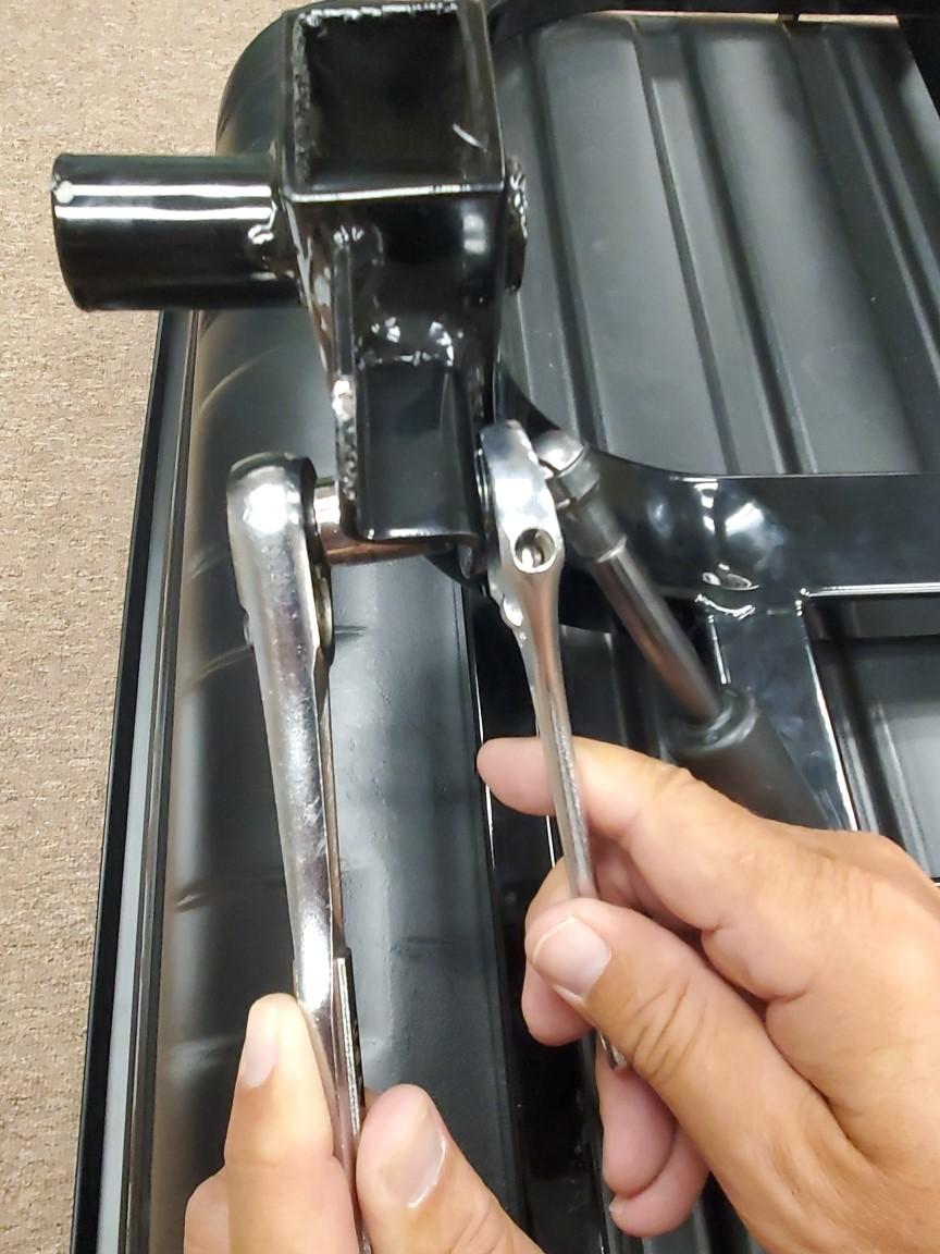 Insert the hinge pin through each pivot bracket and secure each with a hairpin cotter. 7 First, align the barrel end of the lift-assist with the bed frame mount hole.