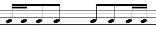 Сутартиняс 6. Литовската формула е ритмична фигура от две кратки и две двойно по-големи нотни стойности: Пример 2.