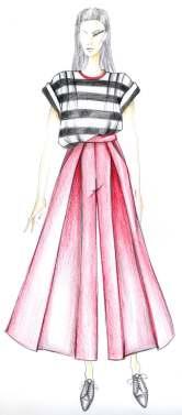4 Модел на дамска рокля с едностранни чупки в областта на бюста и талията На Фигура 6 е представен модел на дамска рокля със свободно падащи драперии в