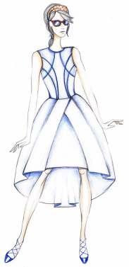 На Фигура 10 проектираният модел на дамска рокля е с фиксирани драперии, трансформиращи бюстовите и талийните свивки.