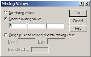 Missing: Въвежда се стойност 9 в позицията Discrete missing values Measure: