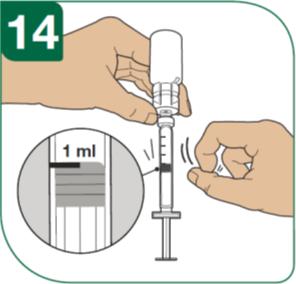 14 - Отстранете всички излишни въздушни мехурчета чрез леко почукване по спринцовката.
