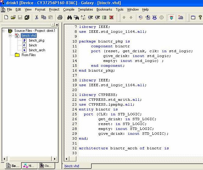 Фигура 18 Избор на top-level файл Компилиране и синтезиране на файл => Във вашия Galaxy прозорец изберете Compile -> Project, за да започнете компилирането или натиснете бутона Compile Project от