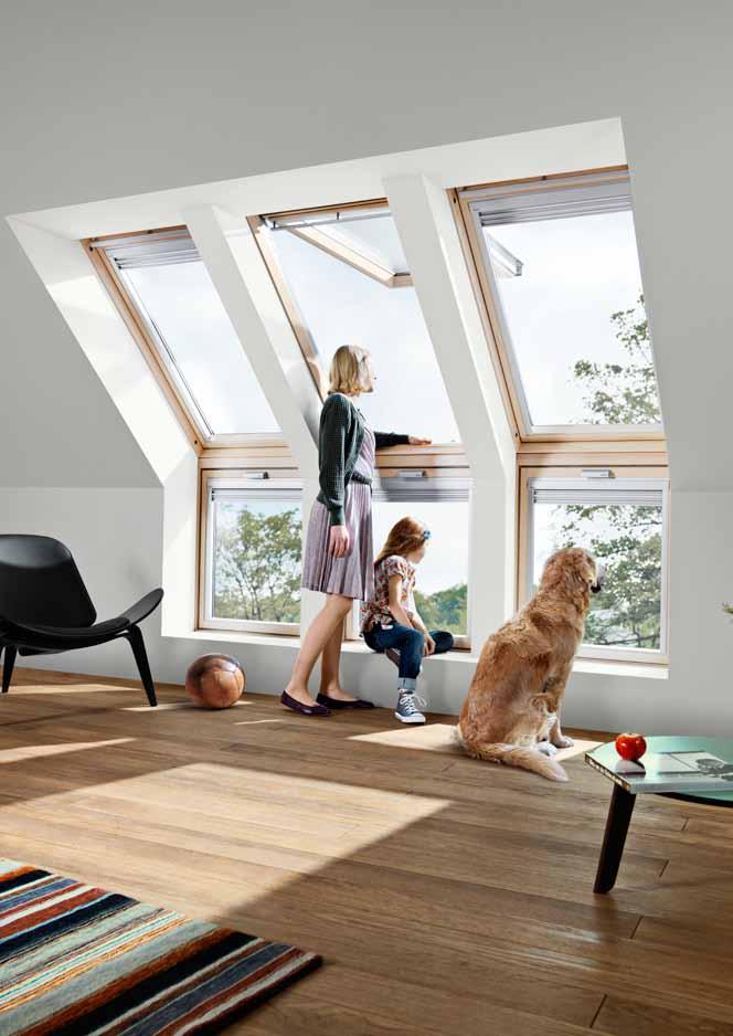 Вертикалните елементи се свързват с покривните прозорци като предоставят панорамна гледка и вкарват природата в дома Ви.