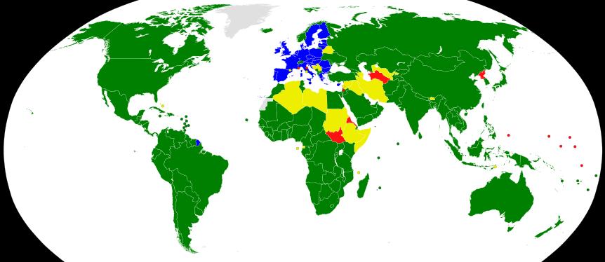 Members World Trade Organization 2017 Green: members, Yellow: observers, Blue: members,