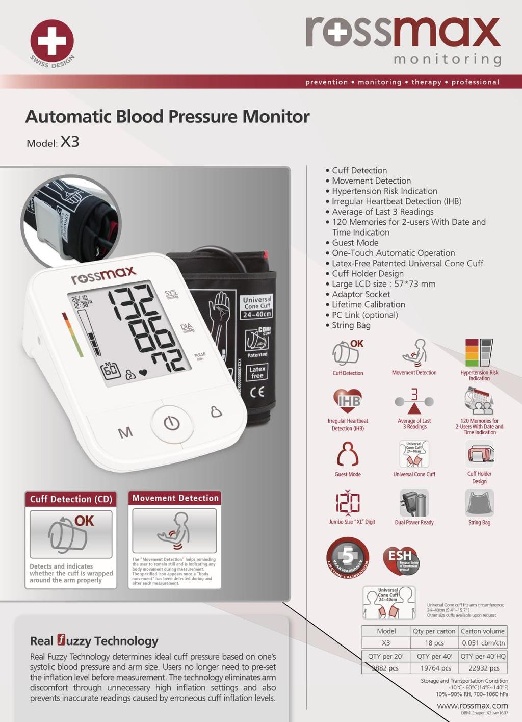 ПРОДУКТИ НА ROSSMAX 3 Автоматичен апарат за кръвно налягане X3 Отчитане на движение Отчитане на маншета Индикация за риск