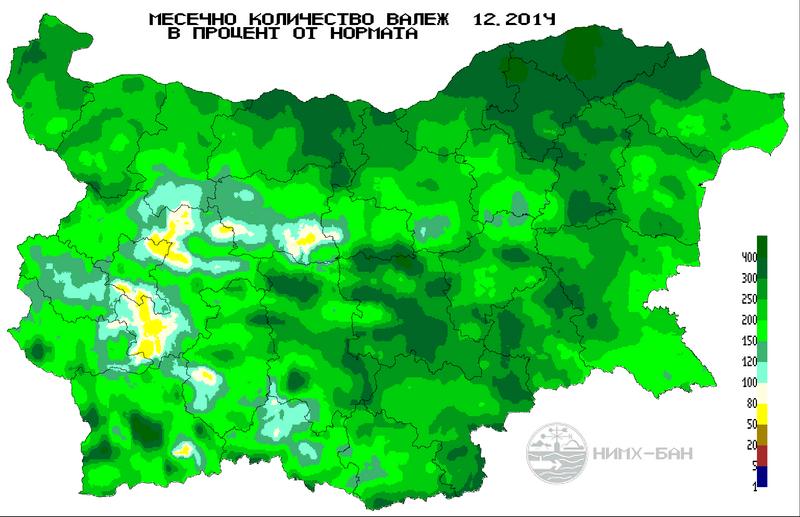 2. ВАЛЕЖИ В по-голямата част от страната месечните суми на валежите са между 100 и 360% (Силистра 369%) от месечната норма.