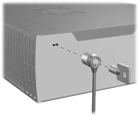 Поставяне на ключалка за защита На задния панел на компютъра може да се постави допълнителна ключалка за защита, за да осигури физическа защита на компютъра.