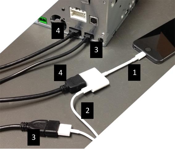 2. Устройства на Apple (iphone 5/5c/5s) Забележки: Aдаптерът Lightning Digital AV не се продава от Clarion. Kабелът Clarion CCA770 HDMI (тип A към тип A) се продава отделно.