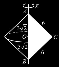 5* Нека триъгълникът е АВС с хипотенуза АВ и катети AC = BC AC От S ABC 8 8 намираме AC = 6 cm Тогава AB = 6 cm и AO = CO = cm, където О е средата на АВ Ротационното тяло Т представлява два еднакви