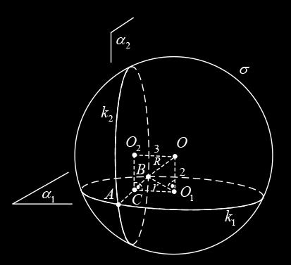 като O е ортогоналната проекция на центъра О на сферата върху равнината α, а R радиусът на описаната окръжност около ABC За ABC намираме: BC AB AC AB ACcos 06 5 65 9, BC = 9 и BC 9 9 R R sin 60