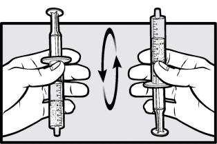 8. Смесете лекарството като бавно завъртите спринцовката надолу и обратно нагоре пет пъти, непосредствено преди да примете дозата. Не я разклащайте. Приемете пероралната суспензия веднага.